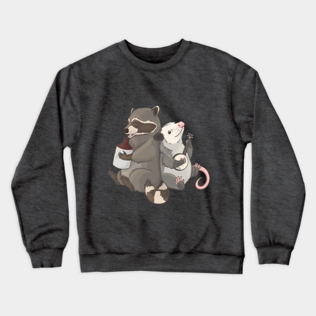 Opossum and a Racoon playing instruments Crewneck Sweatshirt by Mehu Art